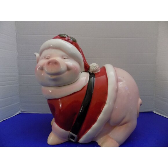 Christmas Santa Pig Cookie Jar Farm Figurine Holiday Time - Picture 4 of 8